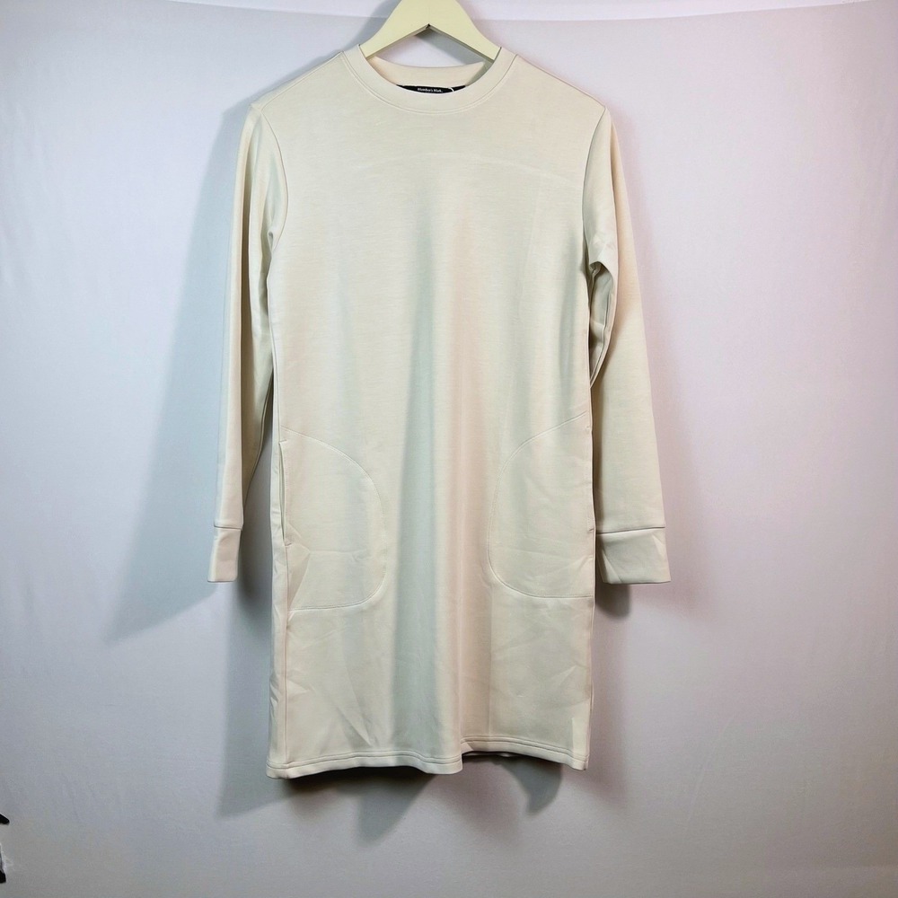 Member's Mark Cream Sweater Dress XS Long Sleeve Pockets Sandwash NWT
